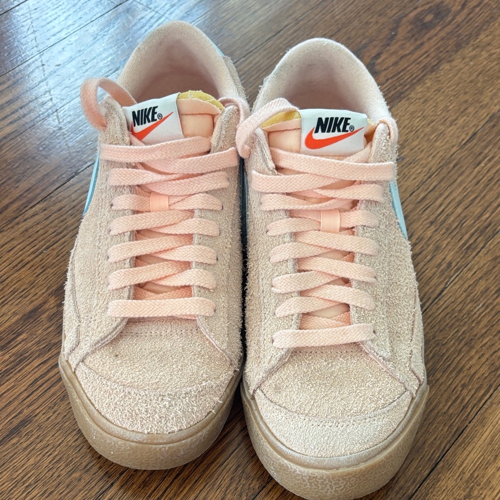 Nike Peach Suede Low-Top Sneakers with Orange Swoosh